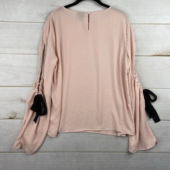 ANA A New Approach Top Womens L Pink Black Tie Slit Sleeve Lined Keyhole Back - Picture 8 of 9